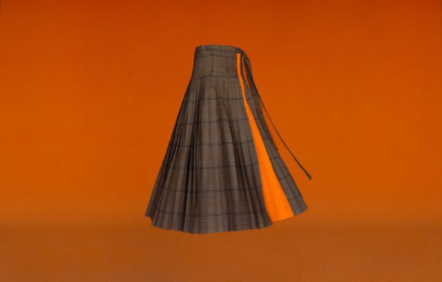 Monsieur Orange Pleated Skirt Checks 2 - LR3